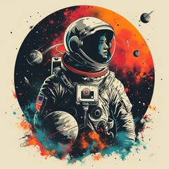Fototapeta premium Create illustrations that integrate space themes with various global cultures, such as incorporating cultural symbols in spacecraft designs or astronaut suits