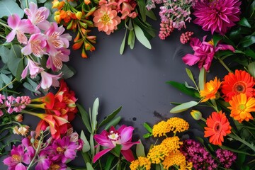 Floral composition on a gray background, space for text, concept of Valentine Day, Mother Day, Women Day, wedding day