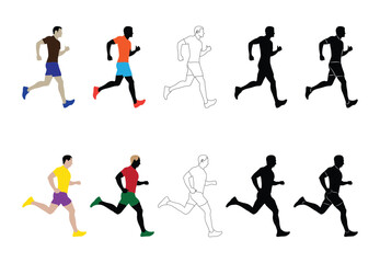 Male runners. Set of vector isolated male runners.