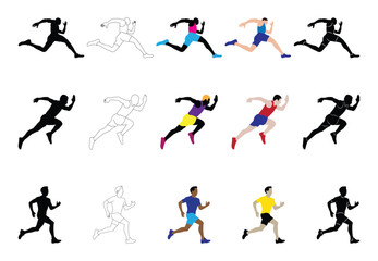 Male runners. Set of vector isolated male runners.