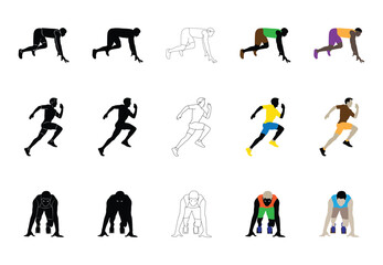 Male runner. Set of vector isolated male runner characters.