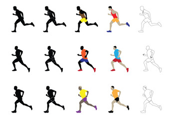 Fototapeta na wymiar Male runner. Set of vector isolated male runner characters.