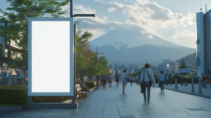 Mountain Fuji with blank space board for service and product advertisement.