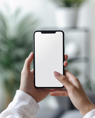 hand holding smartphone with blank screen