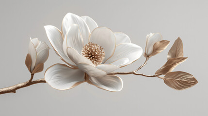 A 3D rendered metallic magnolia flower.