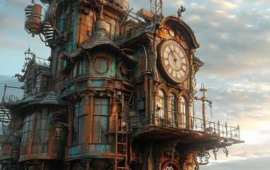Fototapeta na wymiar Quirky Steampunk Clock Tower