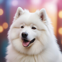 Cute Samoyed dog on color background. Ai Generated.