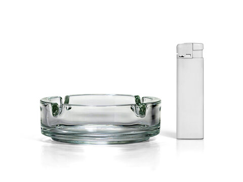 White cigarette lighter. ashtray, transparent background