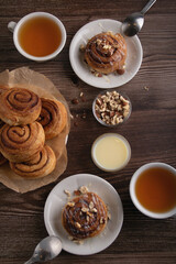 cinnamon, bun, sweet food, recipe, tea cup, homemade, breakfast