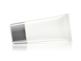 White glossy plastic tube for medicine or cosmetics, transparent background