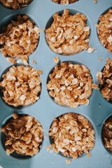 Close-up of uncooked banana sourdough muffins