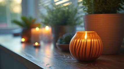 Obraz na płótnie Canvas In a tranquil room at dusk, the gentle glow and wisps of steam from an essential oil diffuser create a soothing ambiance, introducing aromatherapy to the environment.