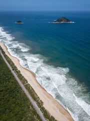 Beautiful aerial view to deserted atlantic rainforest Grumari Beach