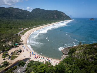 Beautiful aerial view to deserted atlantic rainforest Grumari Beach