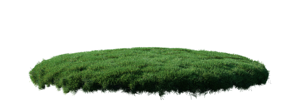 Round surface patch covered with flowers, green or dry grass isolated on white background. Realistic natural element for design. Bright 3d illustration.