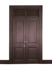 Wide closed brown door, transparent background