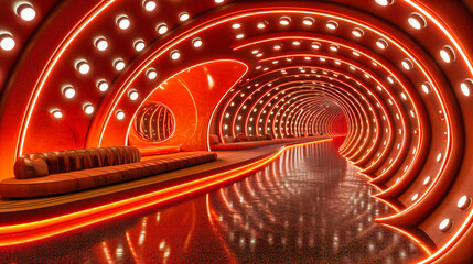 Futuristic City Tunnel with Modern Lighting, Urban Subway Corridor, Architecture and Transportation...