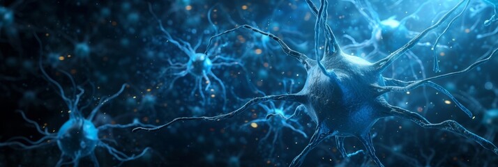 Obraz premium Neuron and nervous system abstract background in blue tones