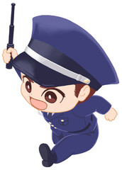 警棒を持って追いかける警備員
