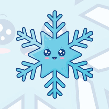 cute kawaii winter snowflake character cartoon vector icon illustration