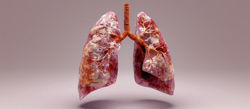 A realistic 3D depiction of lungs affected by miliary tuberculosis.
