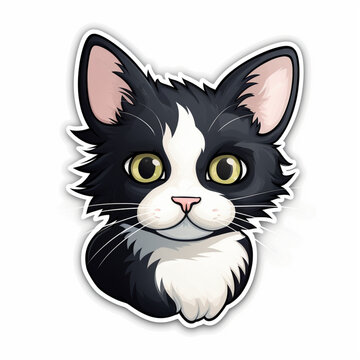 sticker illustration of a black and white cat flat icon sara faber style white border