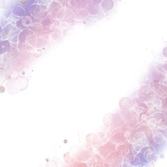 アルコールインクアート抽象正方形バナー）ピンクと紫のグラデーション背景に泡と金色グリッター