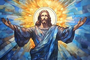 Obraz premium Jesus Christ on the cross in the sun rays. Vector illustration.