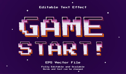 3D game start pixel editable text effect