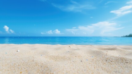 Fototapeta na wymiar Sandy beach and tropical ocean. Scenic seascape backdrop.
