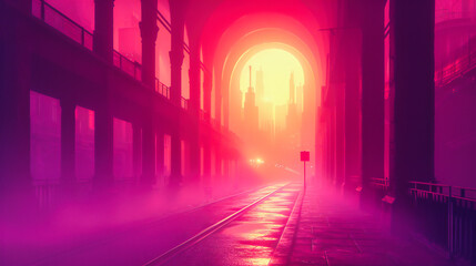 Mysterious City Street at Night, Dark Alley with Atmospheric Lighting, Urban Exploration Concept