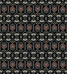 Japanese Hexagon Flower Motif Vector Seamless Pattern