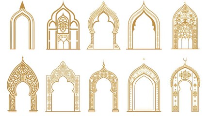 Fototapeta na wymiar Golden Mosque Doors with Islamic Ornament Flat Design Illustration: Suitable for Islamic Theme and Other Graphic Related Assets on a white background