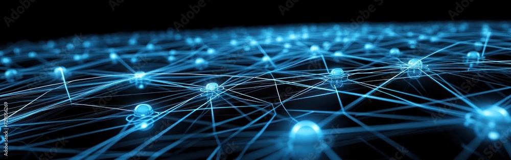Poster network connection structure on dark background. technology concept. banner.