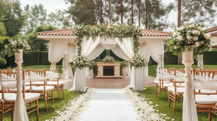 Fototapeta premium White color concept outdoor wedding ceremony place