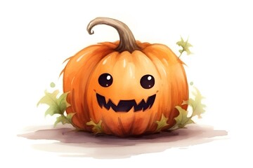 Halloween pumpkin isolated on white background. Hand drawn watercolor illustration