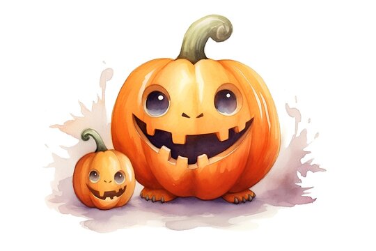 Halloween pumpkin. Watercolor hand drawn illustration isolated on white background