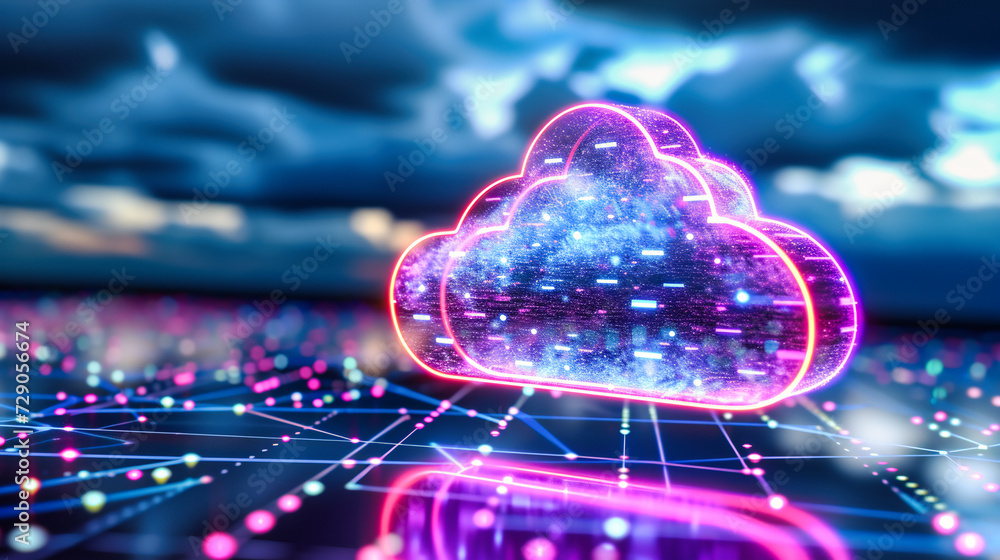 Poster cloud computing and digital networking concept, blue abstract background with global communication i