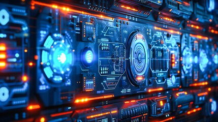 Fototapeta premium Digital Technology Network, Abstract Blue Cyberspace with Circuit Lines, Futuristic Communication Concept