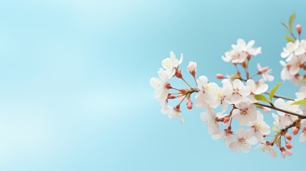 Cherry blossoms on a blue background with copy space for text