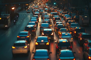 Fototapeta na wymiar top view photograph of traffic jam in metropolis city or highway