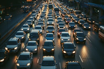 top view photograph of traffic jam in metropolis city or highway