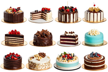 set of cakes isolated on white