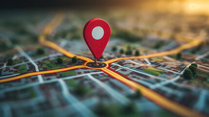 Pin on a map marking a location with blurred background.