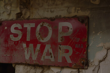 Weathered old "Stop war" sign