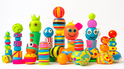 Vibrant toys on a clean white background