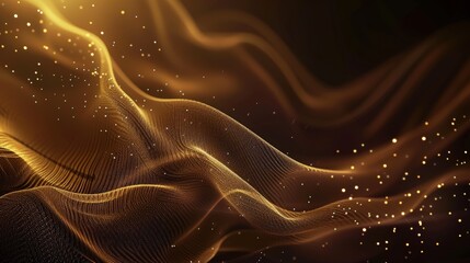 Abstract light gold wavy lines on dark brown background