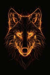 Burning wolf head line art style isolated on black background