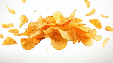 Naklejka premium Potato chips arranged neatly on a clean white background.