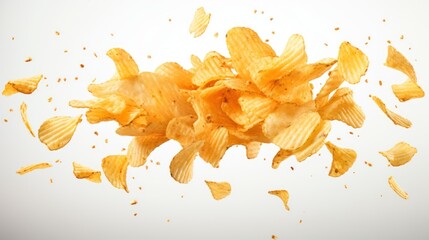 Crisp potato chips isolated on a pure white background. - obrazy, fototapety, plakaty